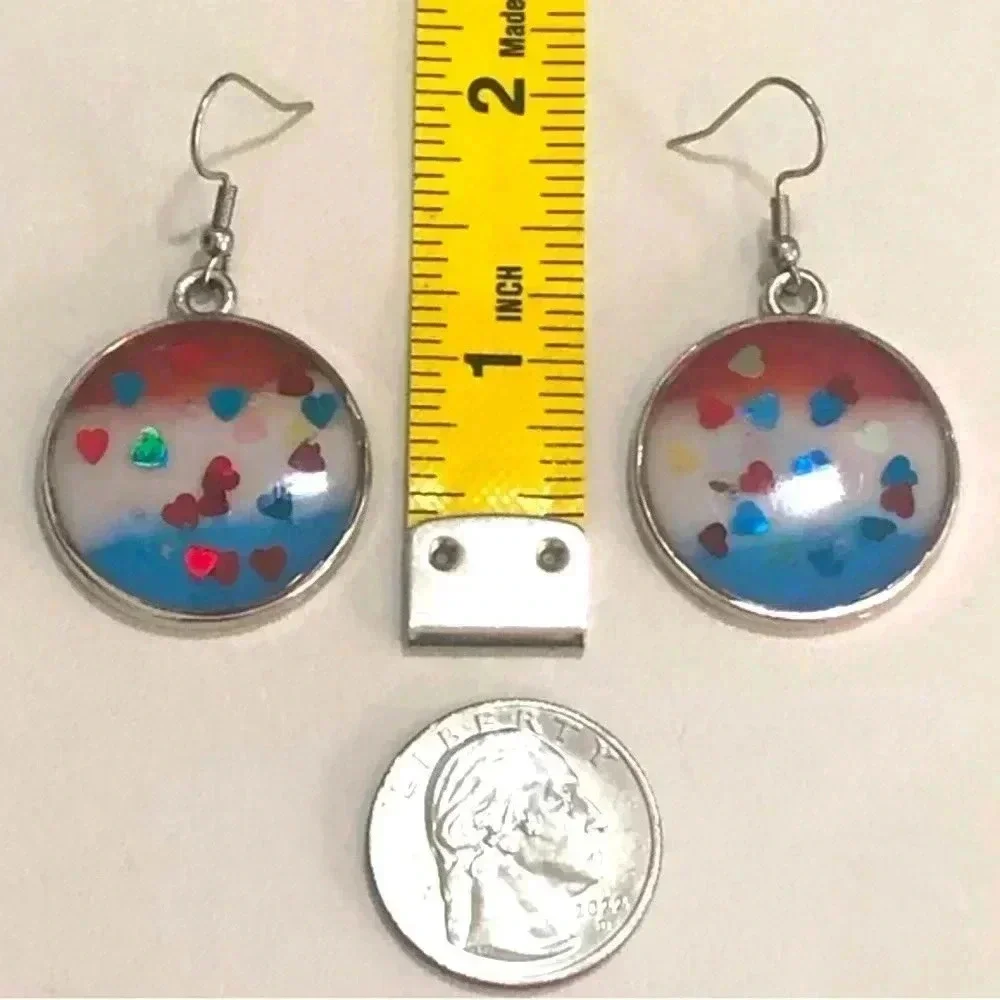 Handmade Resin Hearts and Stripes Independence Day 4th of July Earrings New